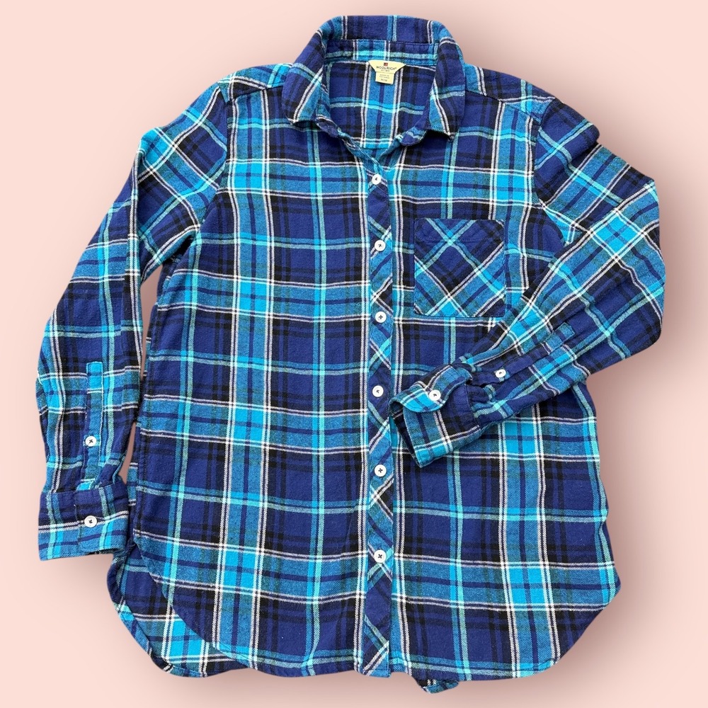 Woolrich Womens Blue Plaid Flannel Button Down Shirt M HLT2144S